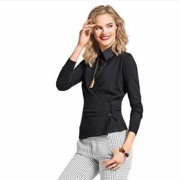 Cabi Black Ballet Sweater Button Side 